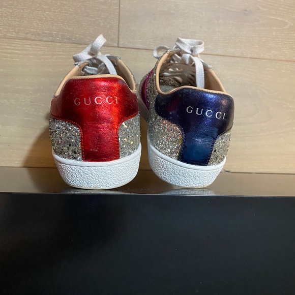 GUCCI SILVER GLITTER ACE SNEAKERS - Picture 4 of 5